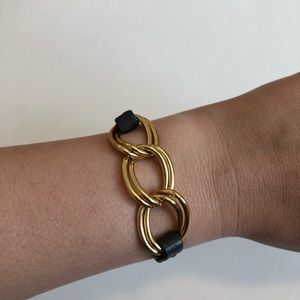 Gray Leather & Gold Bracelet